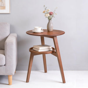 Bamboo Round 2-Tier End Table with Storage Shelf