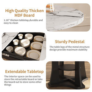 Expandable Round to Oval Dining Table with 2-Tier Storage Shelves