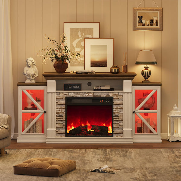 70" Electric Fireplace TV Stand – Farmhouse Entertainment Center