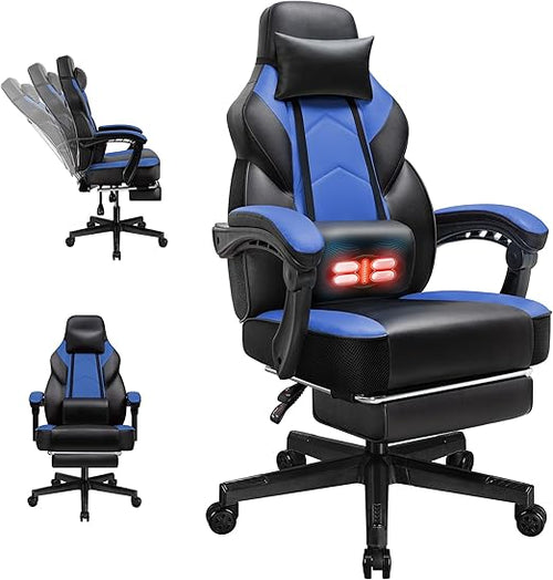Big & Tall Gaming Chair with Footrest, Massage Lumbar Support & 360° Swivel