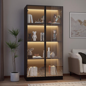 Glass Display Cabinet with LED Lights, Set of 2