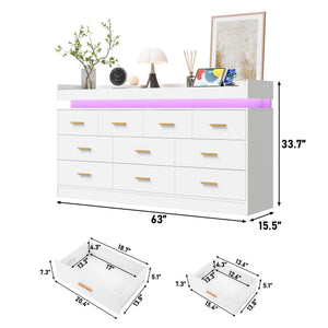 10-Drawer Dresser with Power Outlet and LED Light