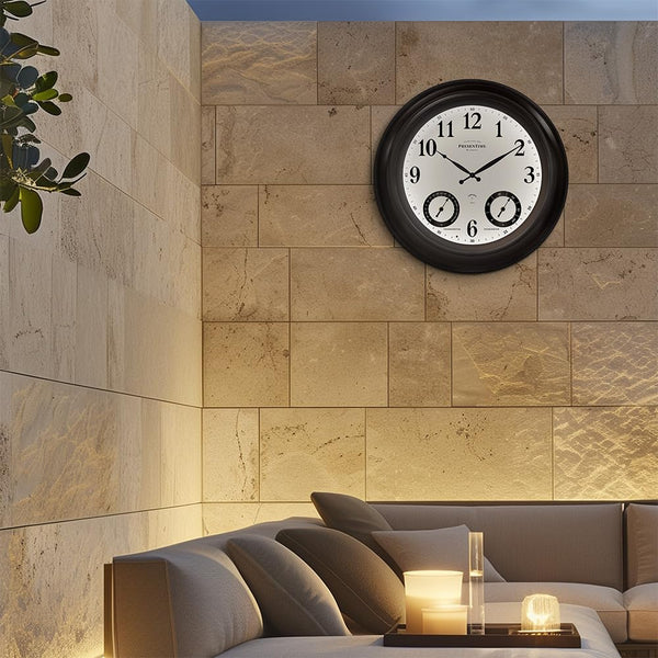 24-Inch LED Outdoor Wall Clock with Weather Station