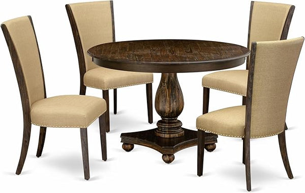 7-Piece Round Dining Table Set with 6 Upholstered Chairs