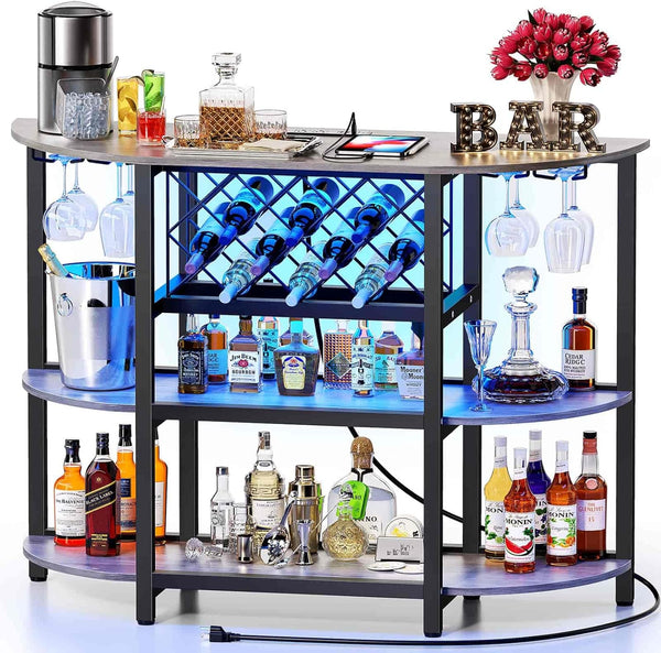 47.3" LED Bar Cabinet with Power Outlet & 4-Tier Storage
