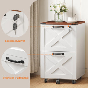2-Drawer Mobile Filing Cabinet with Lock – Farmhouse Printer Stand