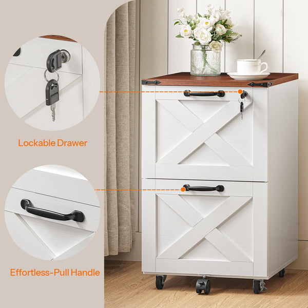 2-Drawer Mobile Filing Cabinet with Lock – Farmhouse Printer Stand