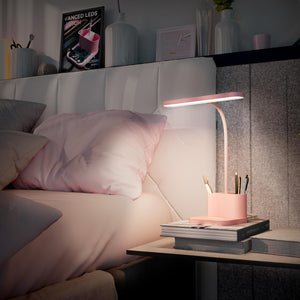 Pink Dimmable LED Desk Lamp with Gooseneck & Pen Holder