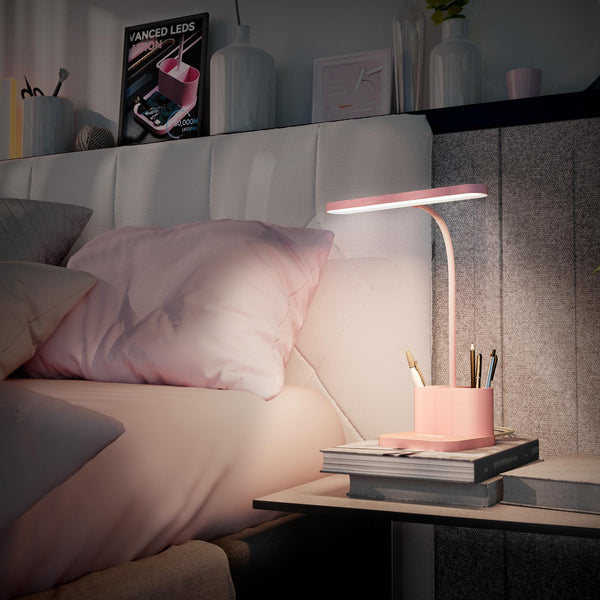 Pink Dimmable LED Desk Lamp with Gooseneck & Pen Holder