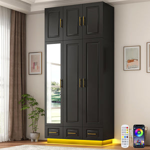 Large Armoire Wardrobe Closet with LED Lights & Drawers