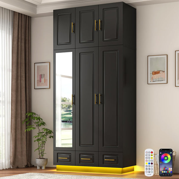 Large Armoire Wardrobe Closet with LED Lights & Drawers