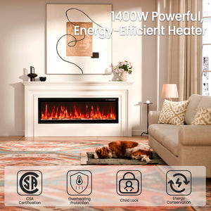 60" Smart Electric Fireplace – Wall Mount or Recessed, App & Voice Control