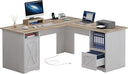 L-Shaped Desk with Power Outlets, File Drawer & Monitor Stand — 60 Inch Corner Office Desk