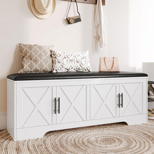 Farmhouse Storage Bench with Lift Top – 47.2" Cushioned Entryway Bench