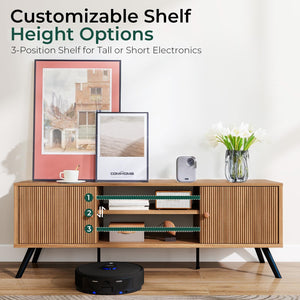Mid-Century Modern TV Stand with Fluted Door Cabinets