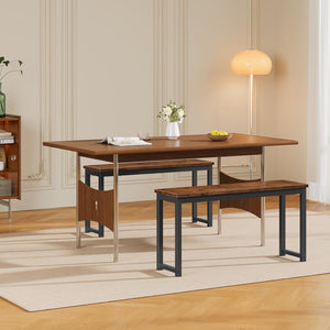 Industrial Dining Bench Set of 2 – Rustic Brown & Black Metal Frame