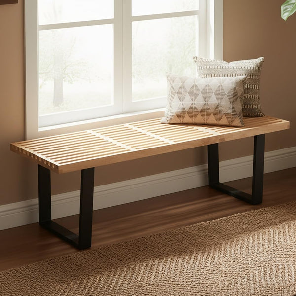Industrial Wood Entryway Bench with Metal Frame