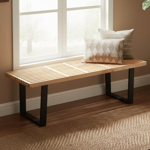 Industrial Wood Entryway Bench with Metal Frame