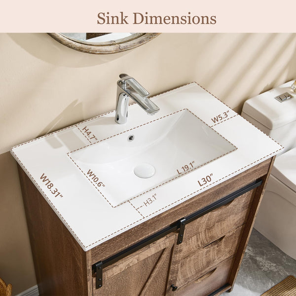 30" Farmhouse Bathroom Vanity with Ceramic Sink
