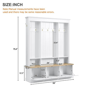 LED Hall Tree with Storage Bench, Shoe Cabinets & Coat Rack
