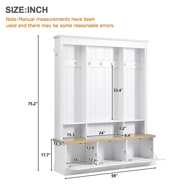 LED Hall Tree with Storage Bench, Shoe Cabinets & Coat Rack