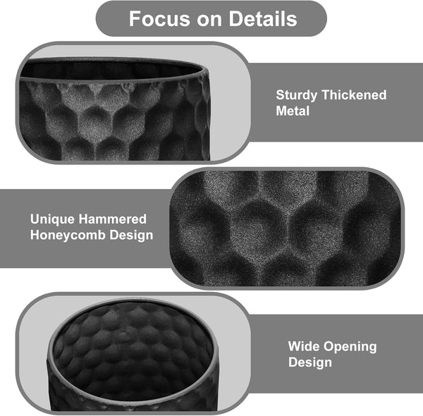 Black Metal Floor Vase Set of 3 – Honeycomb Texture