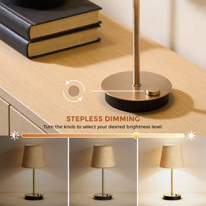 MEORA Rechargeable Cordless Table Lamp, 2 Pack Brass 3600mAh Battery Operated Lamp, 2700K Warm Light, Stepless Dimming for Bedroom, Dining Room, Living Room