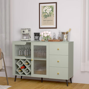 Bar Cabinet with Frosted Glass Doors, Wine Racks & Stemware Holders – Green