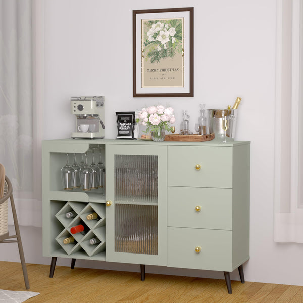 Bar Cabinet with Frosted Glass Doors, Wine Racks & Stemware Holders – Green