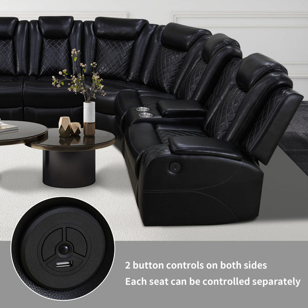 Power Recliner Sectional Sofa with LED Lights