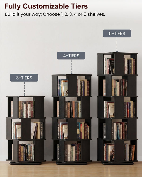 5-Tier Rotating Bookshelf with 360° Swivel Base