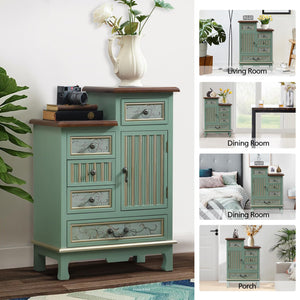 Vintage Accent Cabinet with 5 Drawers & Door