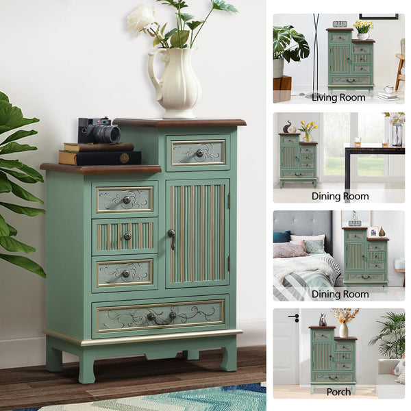 Vintage Accent Cabinet with 5 Drawers & Door