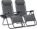 Oversized Zero Gravity Lounge Chairs Set of 2 with Pillows & Cup Holder Trays