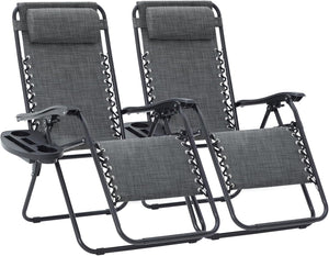Oversized Zero Gravity Lounge Chairs Set of 2 with Pillows & Cup Holder Trays