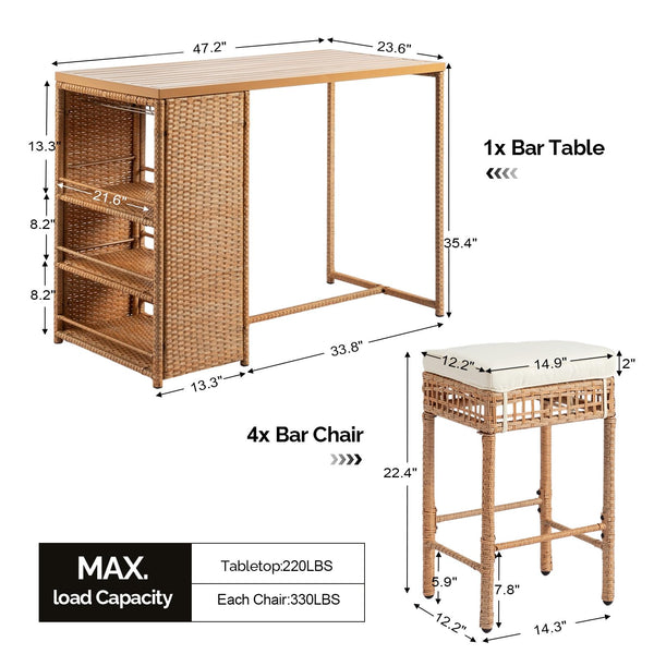 5-Piece Outdoor Wicker Bar Set with Storage