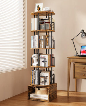 5-Tier Rotating Bookshelf with Storage Cabinet