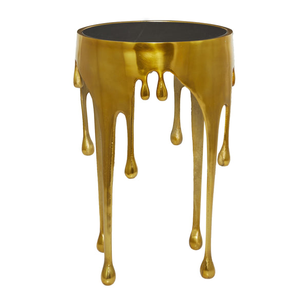 Round Aluminum Accent Table with Glass Top