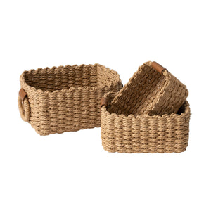 Woven Storage Basket Set of 3 - Paper Rope Shelf Organizer Bins