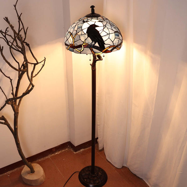 Gothic Raven Tiffany Stained Glass Floor Lamp