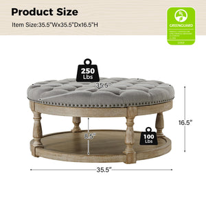 Round Tufted Ottoman with Storage Shelf