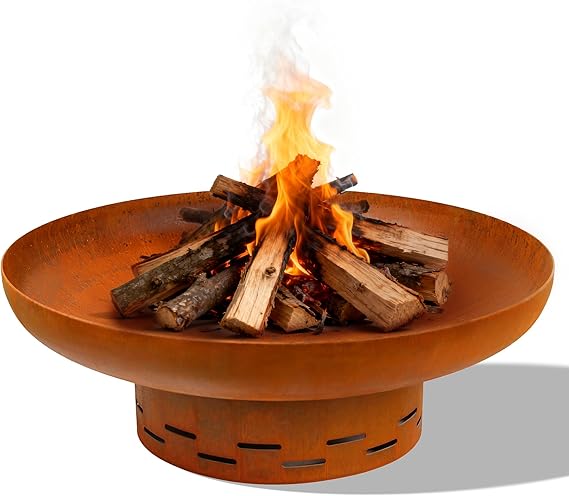Corten Steel Round Fire Pit Bowl – Outdoor Wood Burning
