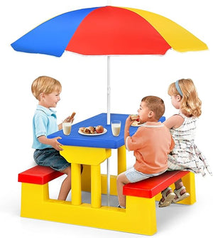 Kids Picnic Table Set with Removable Umbrella