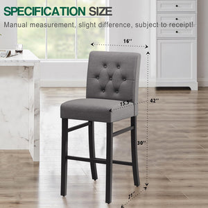 Counter Height Bar Stools with Back – Upholstered Button-Tufted Kitchen Island Stools