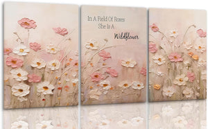 Pink Wildflower Canvas Wall Art Set of 3