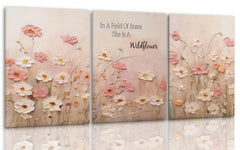 Pink Wildflower Canvas Wall Art Set of 3