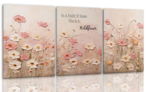 Pink Wildflower Canvas Wall Art Set of 3