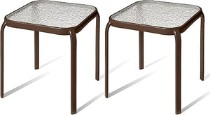 Bronze Metal Outdoor Side Table with Tempered Glass Top