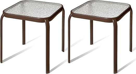 Bronze Metal Outdoor Side Table with Tempered Glass Top