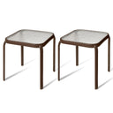 Bronze Metal Outdoor Side Table with Tempered Glass Top